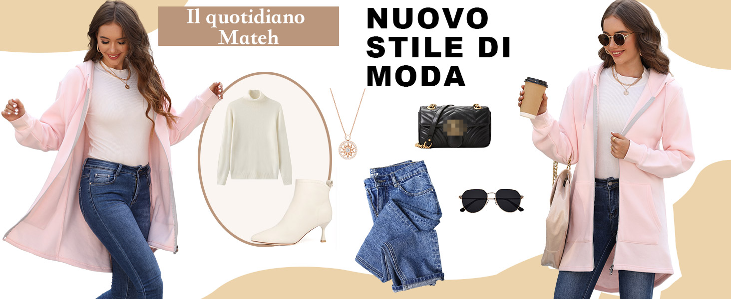 Felpa con Cappuccio e Zip a Tutta Lunghezza in Pile di French Terry Donna