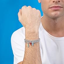 bracciale a palline con corno colorato, braccialetto portafortuna, bracciale unisex con corno