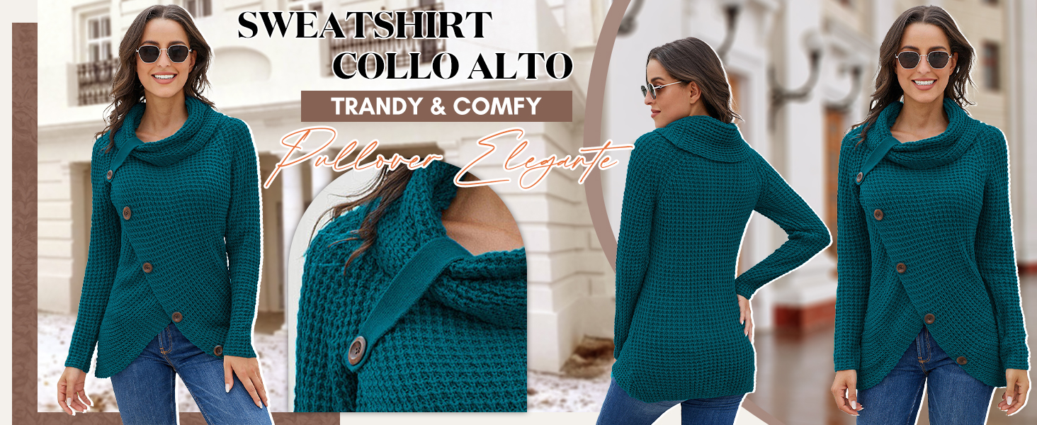 Maglione Donna Pullover Elegante Felpa Casual Maglione Manica Lunga Pullover Autunnale Invernali